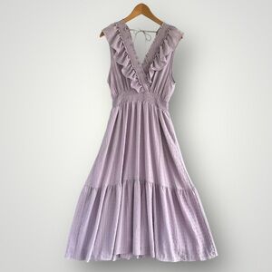 Sleeveless Lavender Ruffle V-Neck Maxi Dress
